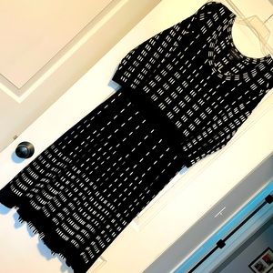 Black and white fit and flare sweater dress